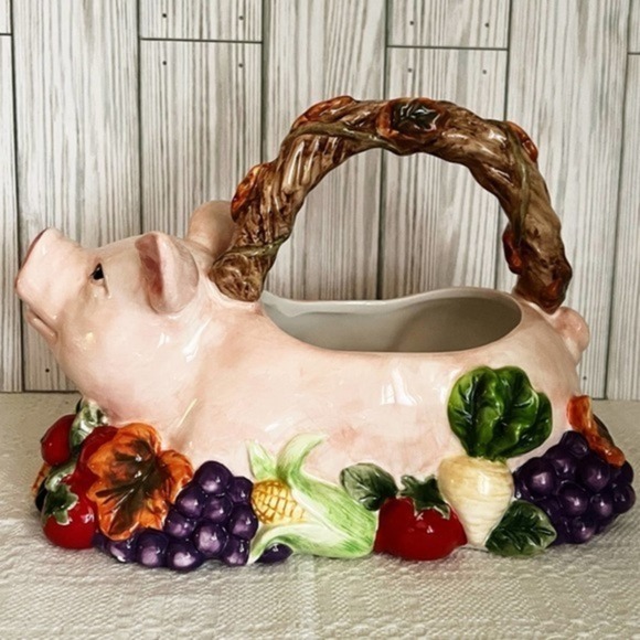 Vintage Pig Planter Basket With Vegetable Decoration‎ Signature Home Collection - Picture 3 of 13